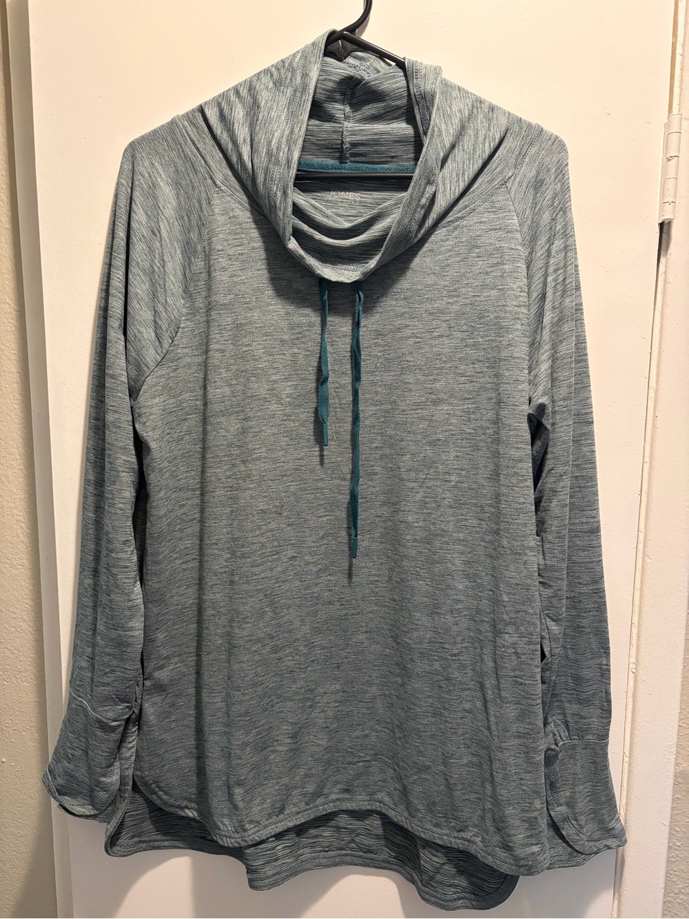 Jones New York Heathered Aqua Cowl Neck Pullover